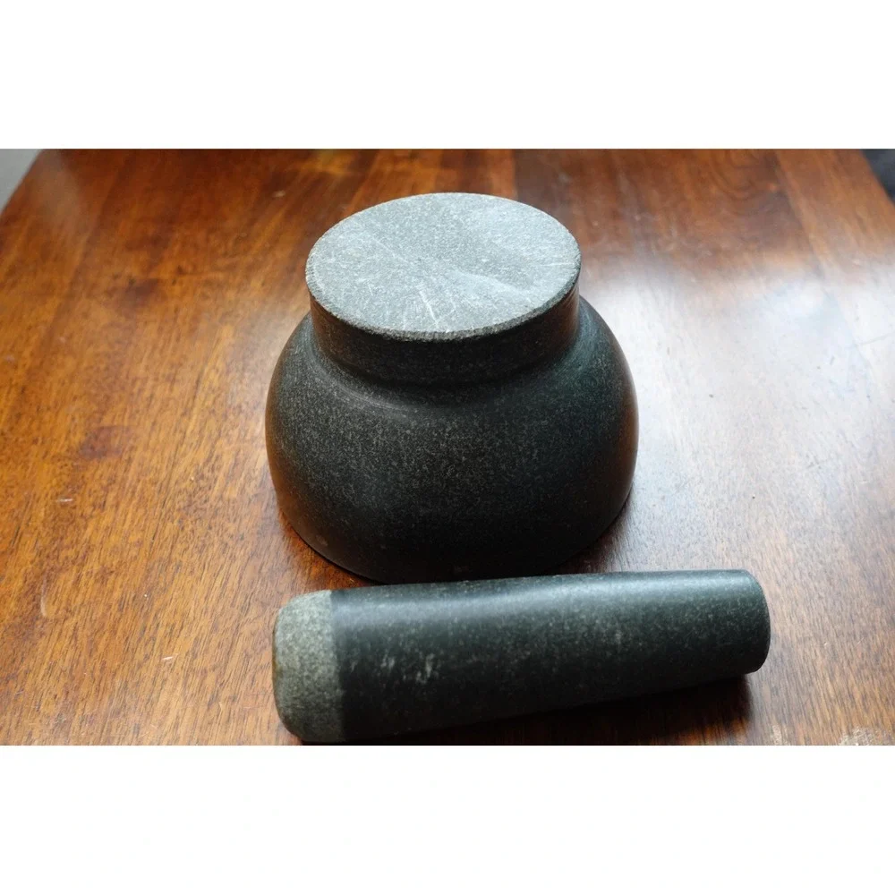 solid stone large‎ mortar and pestle set- kitchen herb crusher and spice grinder